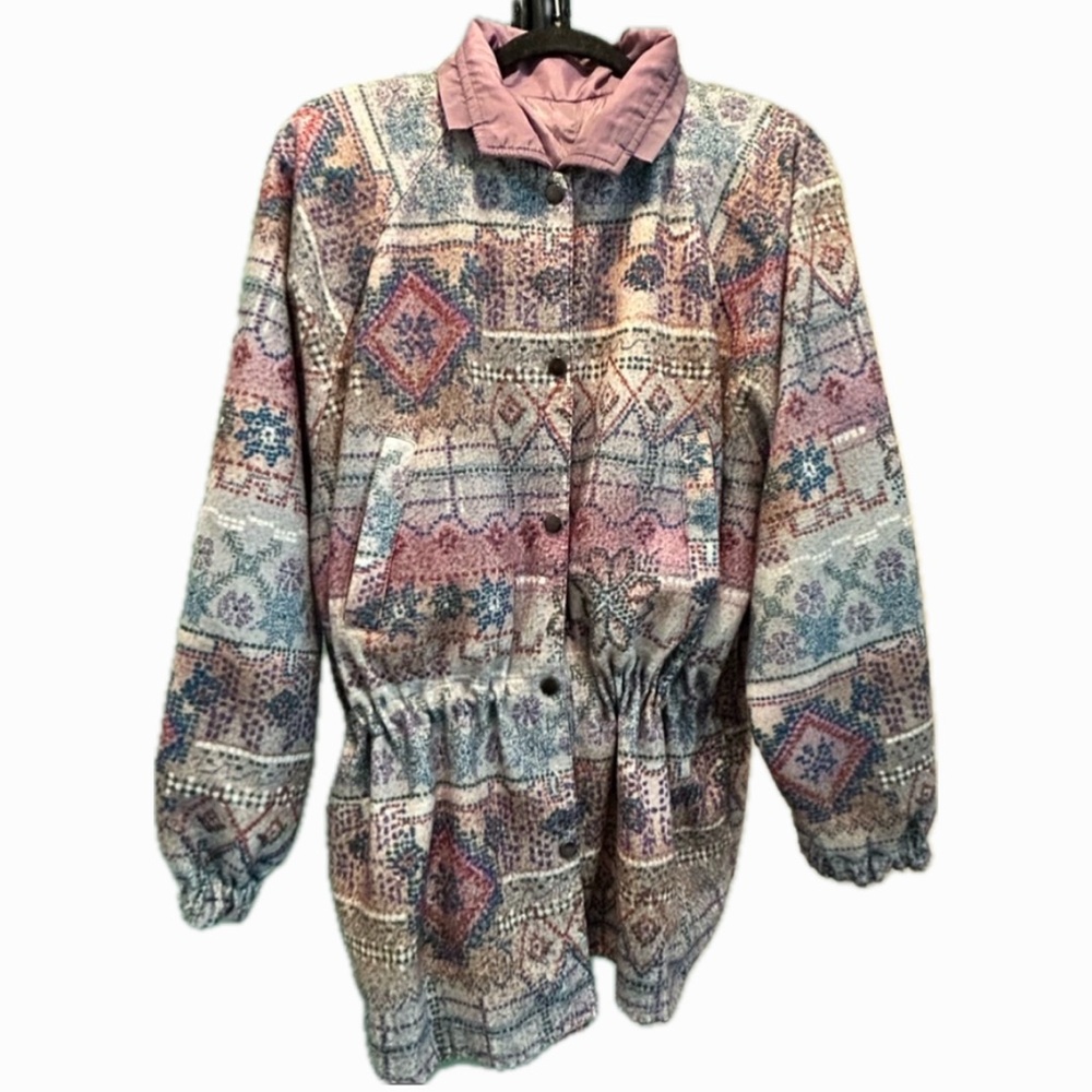 Vintage 90s Reversible Patterned Windbreaker Jack… - image 2